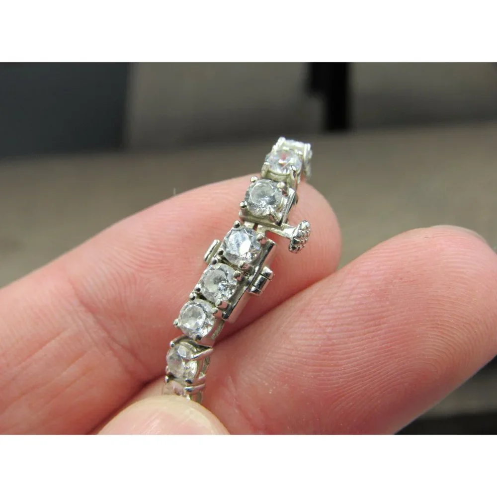 9" Sterling Silver Round Clear Cubic Zirconia Bracelet Vintage Wedding - Picture 3 of 6